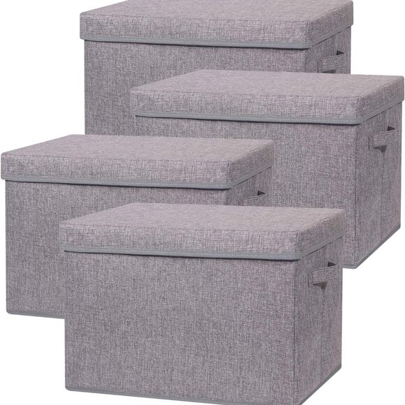 4 Pack Large Foldable Storage Box Cloth Organizers with‎ Lids 16.5 Lx11.8 W